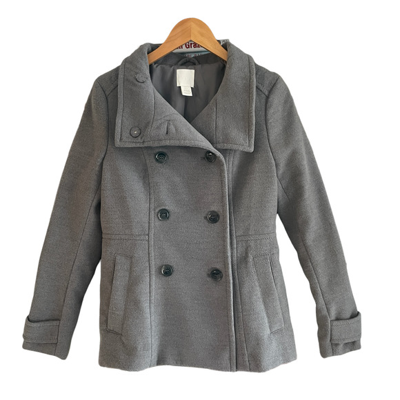 Women's H&M Gray Belted Peacoat Size 4 - Picture 1 of 8